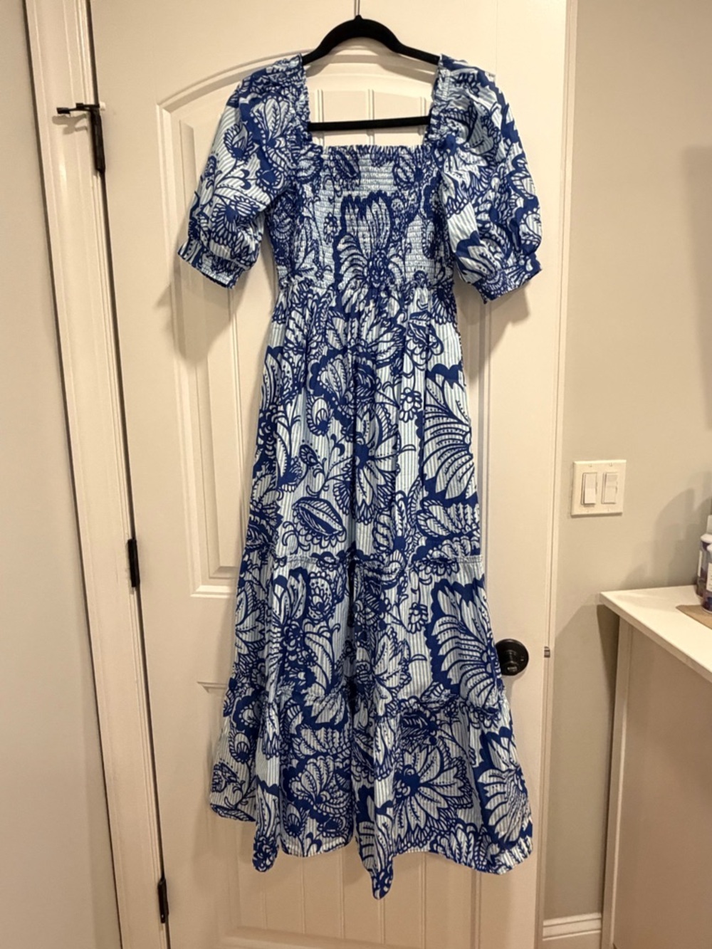 Lilly Pulitzer Blue & White Floral Smocked Maxi Dress